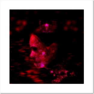 Portrait, digital collage and special processing. Woman in higher state of energy level. Red. Posters and Art